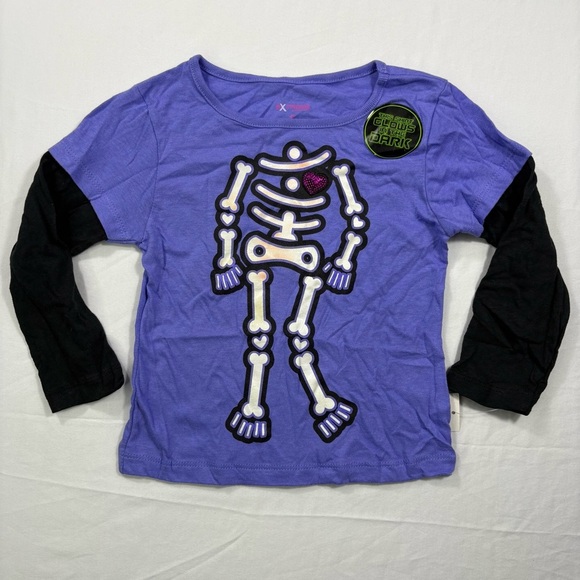 NWT Kids' Glow-in-the-Dark Skeleton Black & Purple Layered Tee | Size 4T - Picture 1 of 5